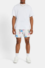 Floral Printed Mesh Short - Ecru