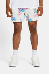 Floral Printed Mesh Short - Ecru