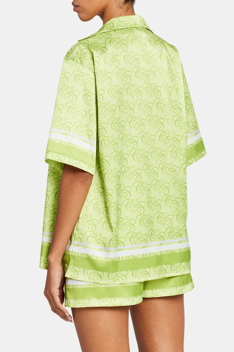 Cernucci Repeat Logo Border Satin Shirt - Lime