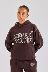 Contrast Stitch Pearl Hoodie - Chocolate