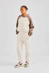 Contrast Raglan Sleeve Hoodie & Embroidered Cuffed Jogger - White