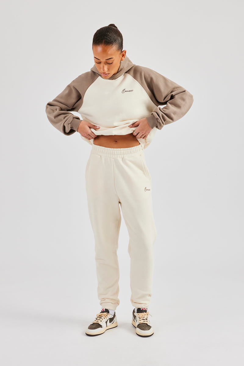 Contrast Embroidered Cuffed Jogger - White