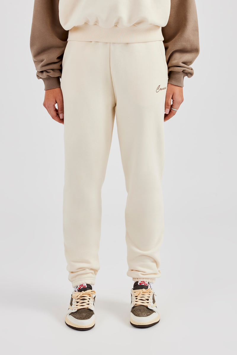 Contrast Embroidered Cuffed Jogger - White