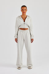 Rib Contrast Fitted Zip Tracksuit - Ash Grey