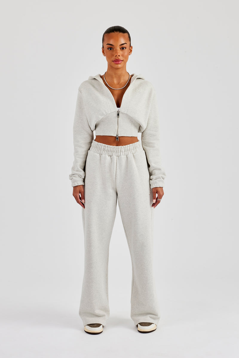 Rib Contrast Fitted Zip Tracksuit - Ash Grey