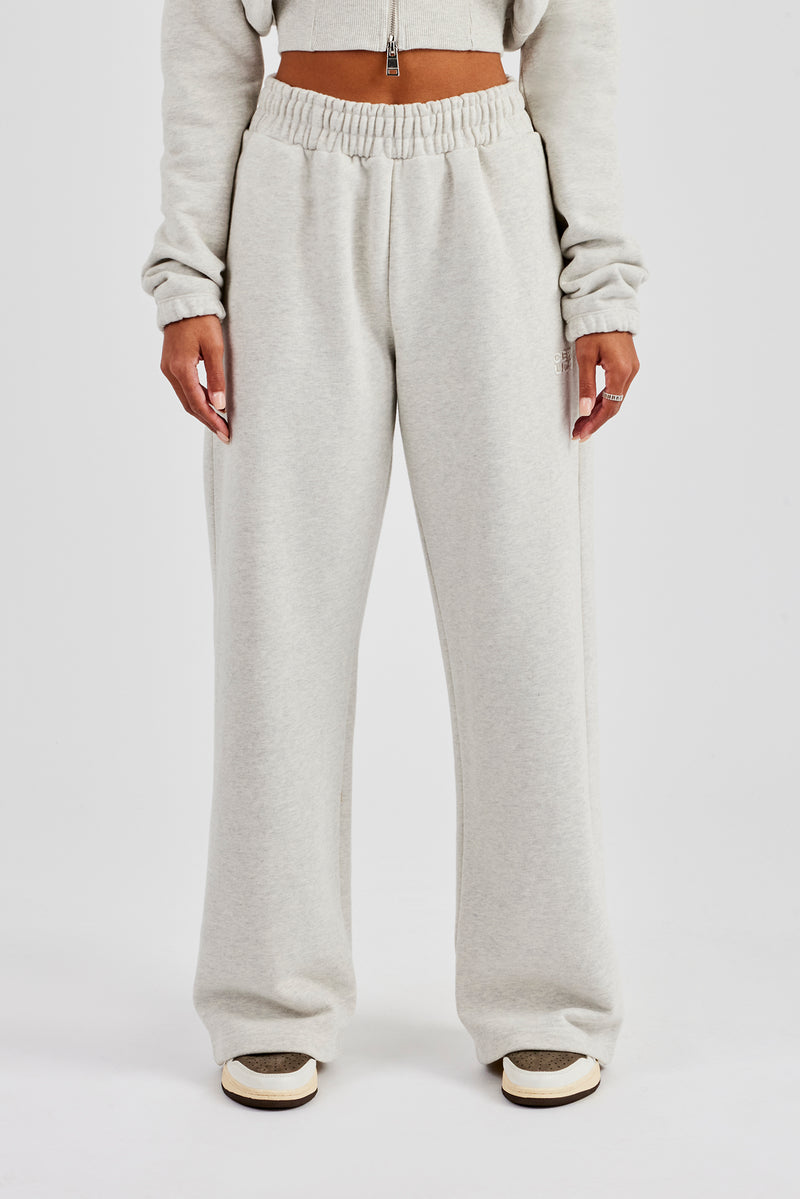 Embroidered Cernucci Wide Leg Jogger - Ash Grey