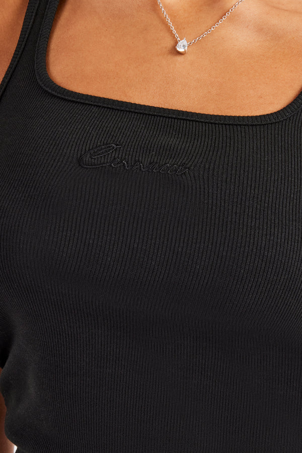 Cernucci Embroidered Vest Top - Black