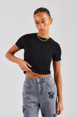 Cernucci Embroidered Rib Baby Tee - Black