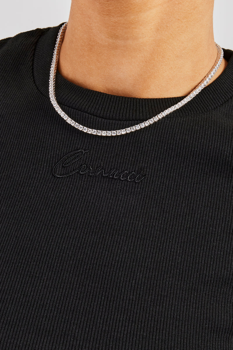 Cernucci Embroidered Rib Baby Tee - Black