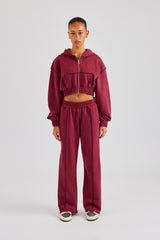 Cropped Exposed Seam Zip Through Tracksuit - Cherry Red