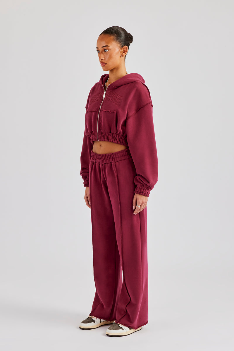 Exposed Seam Wide Leg Jogger - Cherry Red