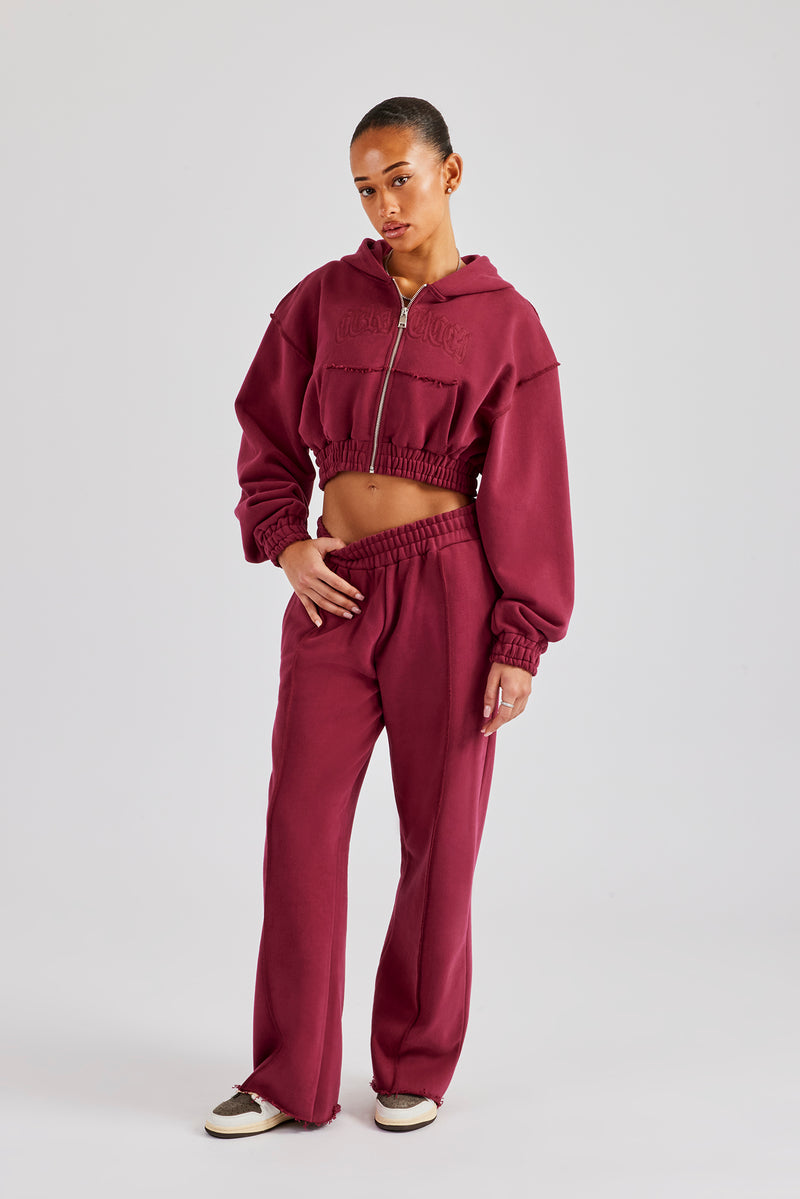 Cropped Exposed Seam Zip Through Tracksuit - Cherry Red