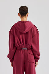 Cropped Exposed Seam  Zip Through Hoodie - Cherry Red