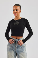 Long Sleeve Applique T-Shirt - Black