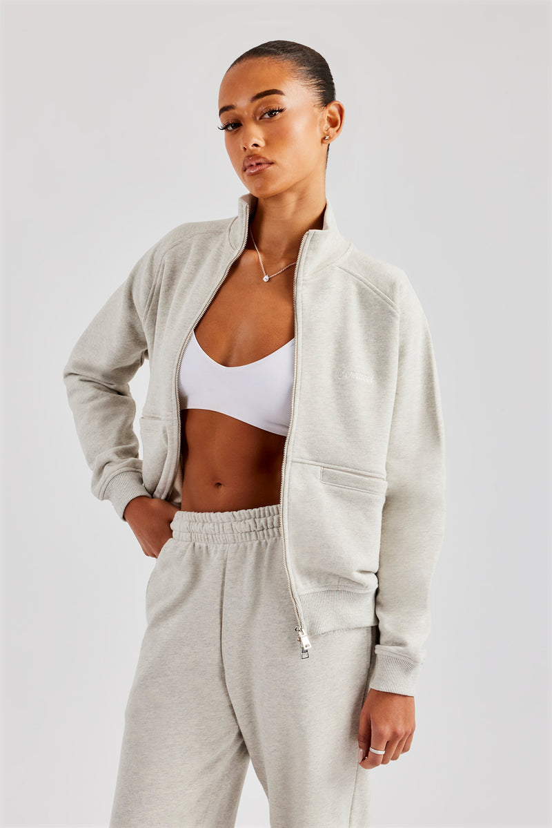 Funnel Neck Zip Through Sweat - Ash Grey