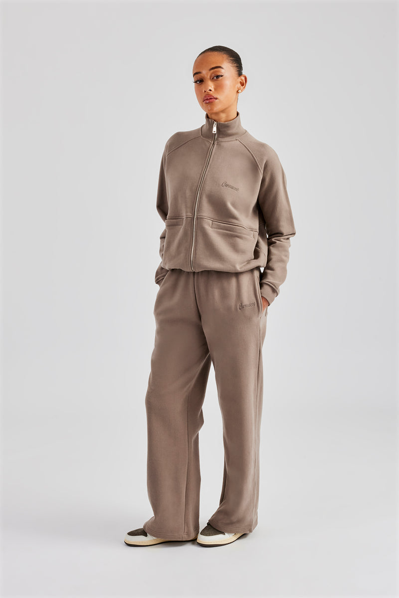 Funnel Neck Zip Through Tracksuit - Taupe