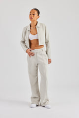 Tailored Jersey Cropped Harrington Jacket & Wide Leg Trouser - Ash Grey