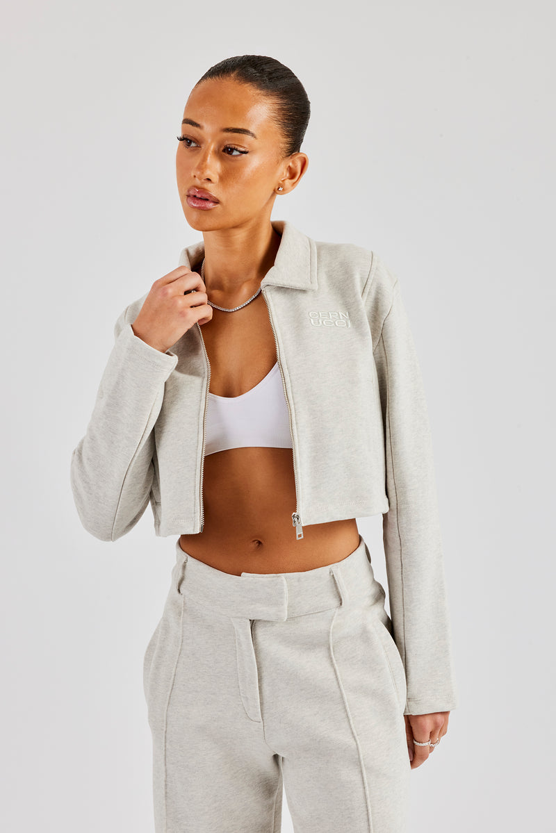 Tailored Jersey Cropped Harrington Jacket - Ash Grey