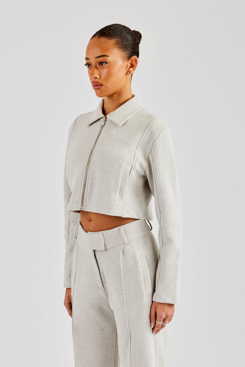 Tailored Jersey Cropped Harrington Jacket - Ash Grey