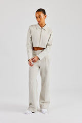 Tailored Jersey Cropped Harrington Jacket & Wide Leg Trouser - Ash Grey