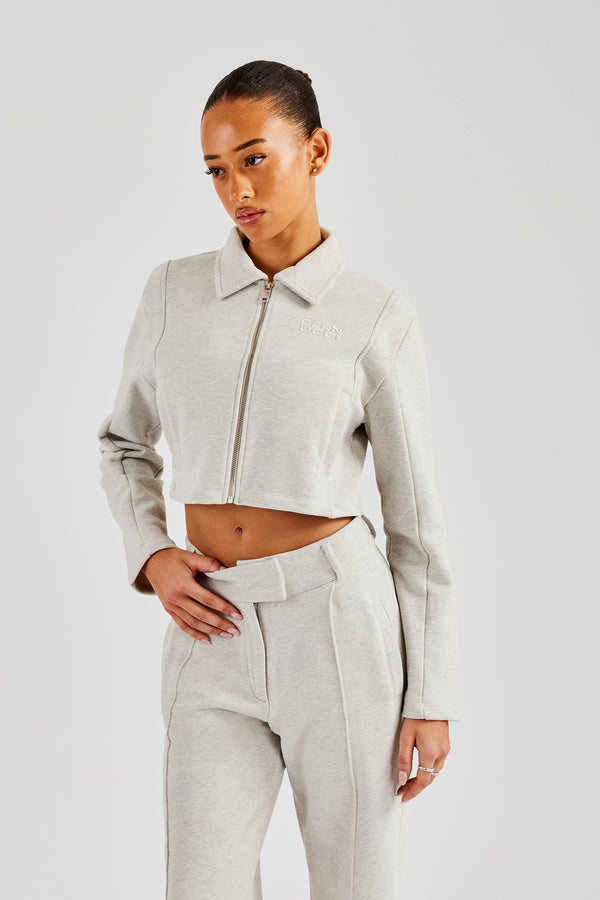 Tailored Jersey Cropped Harrington Jacket - Ash Grey