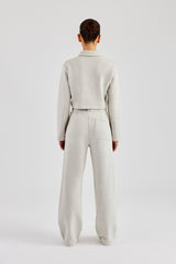 Tailored Jersey Cropped Harrington Jacket & Wide Leg Trouser - Ash Grey