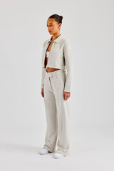 Tailored Jersey Cropped Harrington Jacket & Wide Leg Trouser - Ash Grey