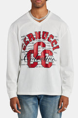 CCC Mesh Long Sleeve Varsity Top - White