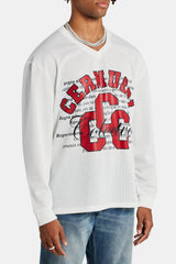 CCC Mesh Long Sleeve Varsity Top - White