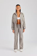 Nylon Zip Through Hooded Jacket & Trousers - Light Grey