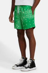 Bandana Printed Mesh Short - Green