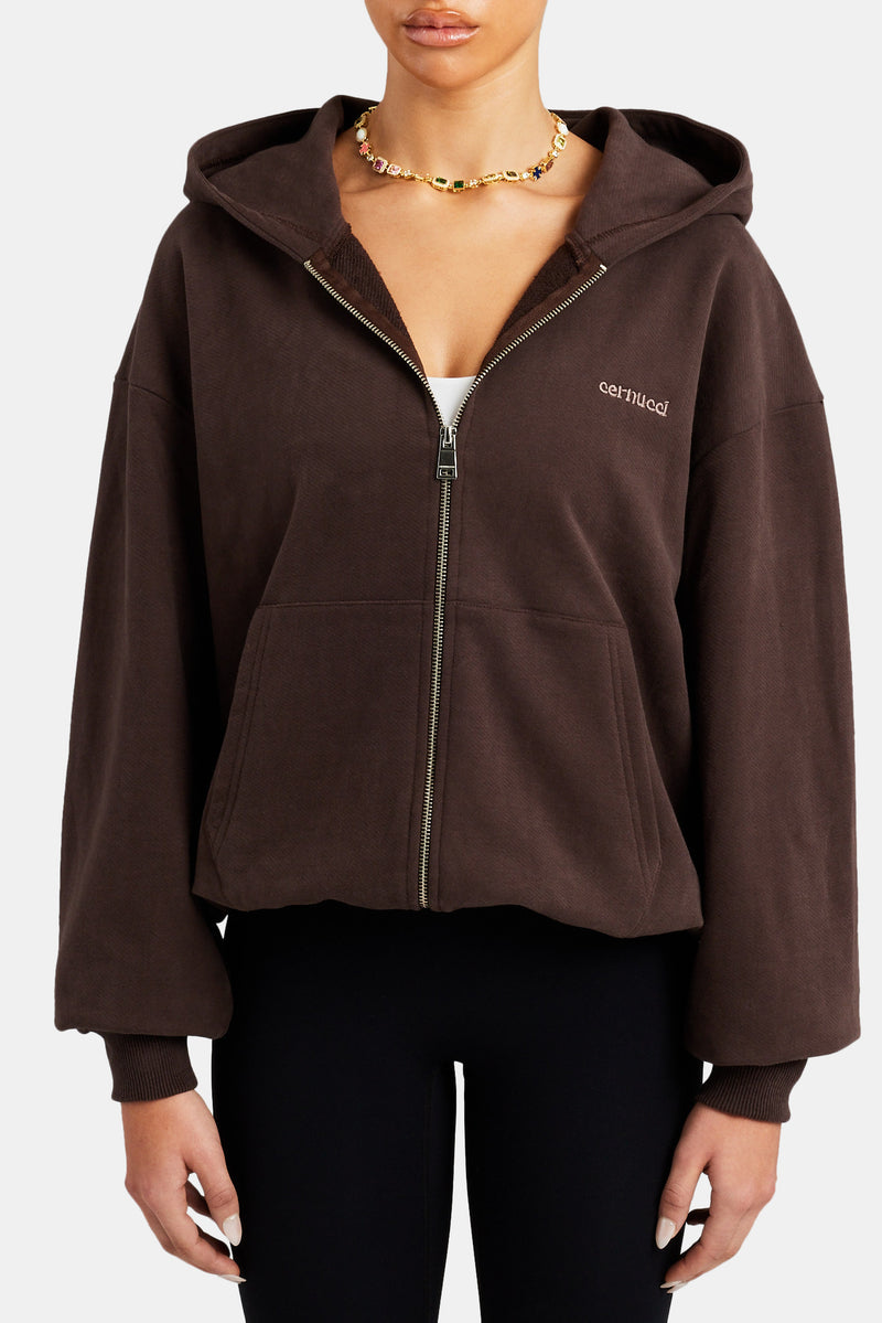 Oversized Zip Hoodie  - Chocolate