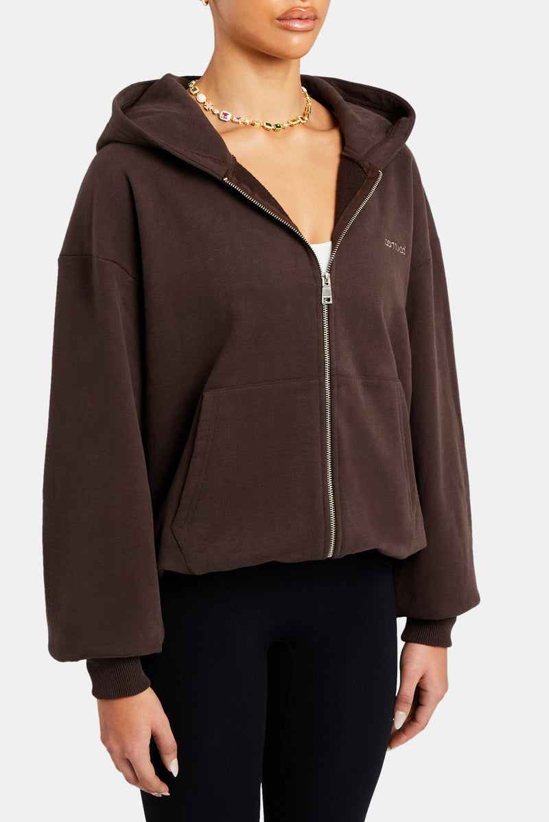 Oversized Zip Hoodie  - Chocolate