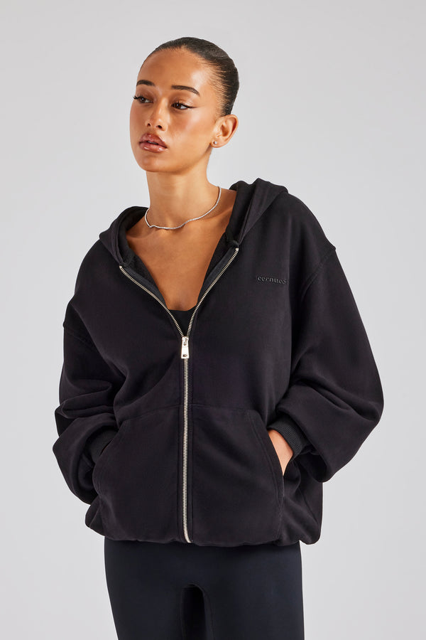 Oversized Zip Hoodie - Black