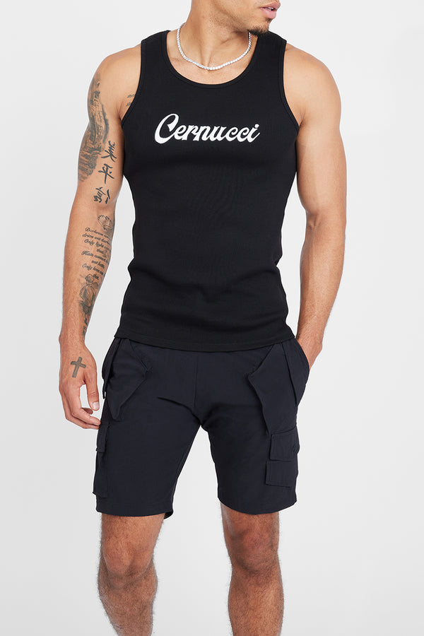 Cernucci Muscle Fit Ribbed Vest - Black