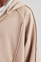 Acid Exposed Seam Zip Through Hoodie - Stone