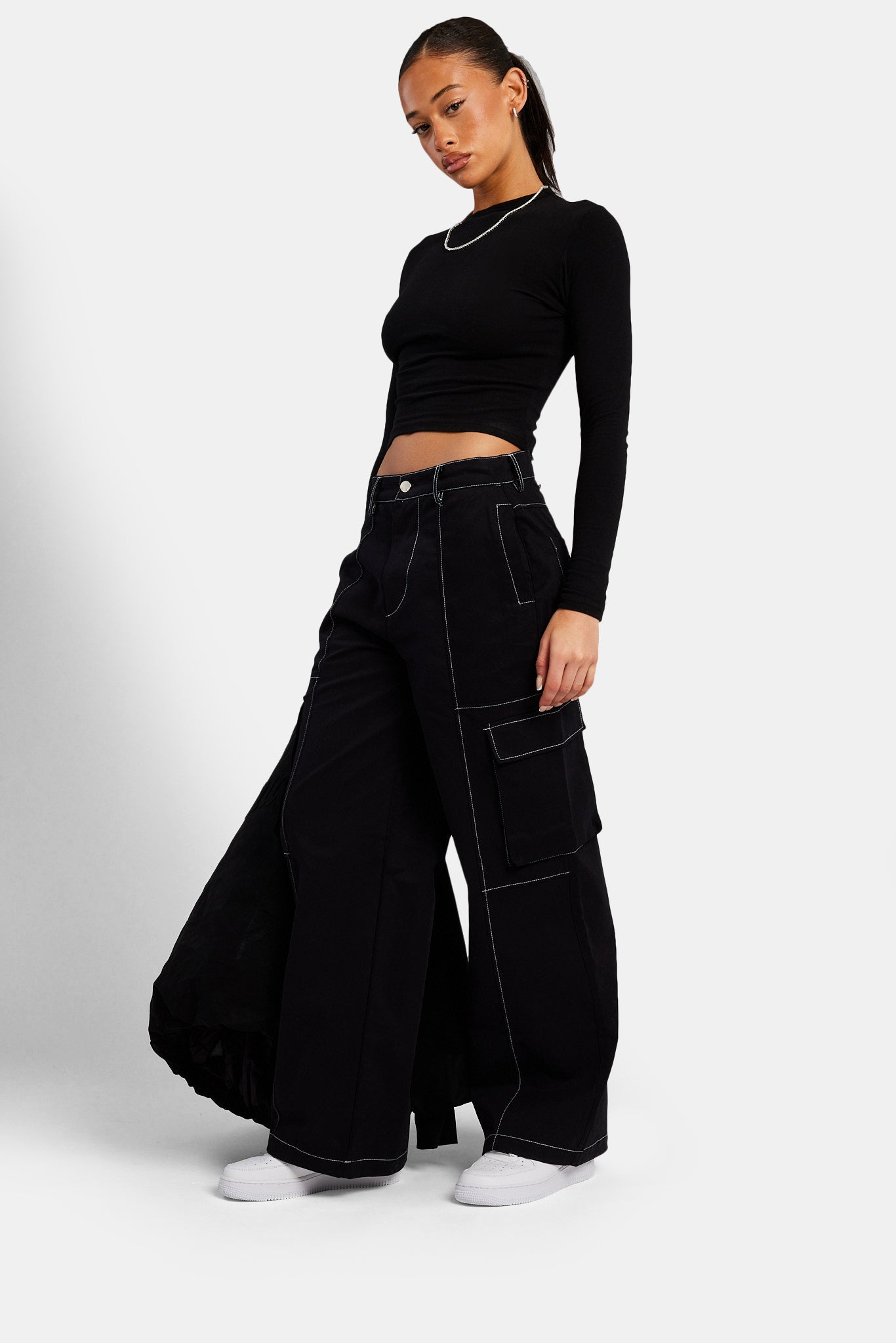 Contrast Stitch Cargo Trouser Black Womens Bottoms Shop Cargos At