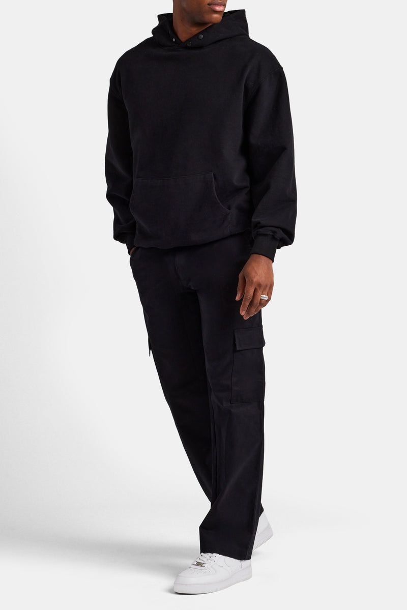 Fixed Waistband Relaxed Cargo Trouser  - Black