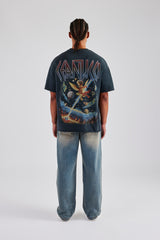 Acid Wash Space Cherub Oversized T-Shirt - Charcoal