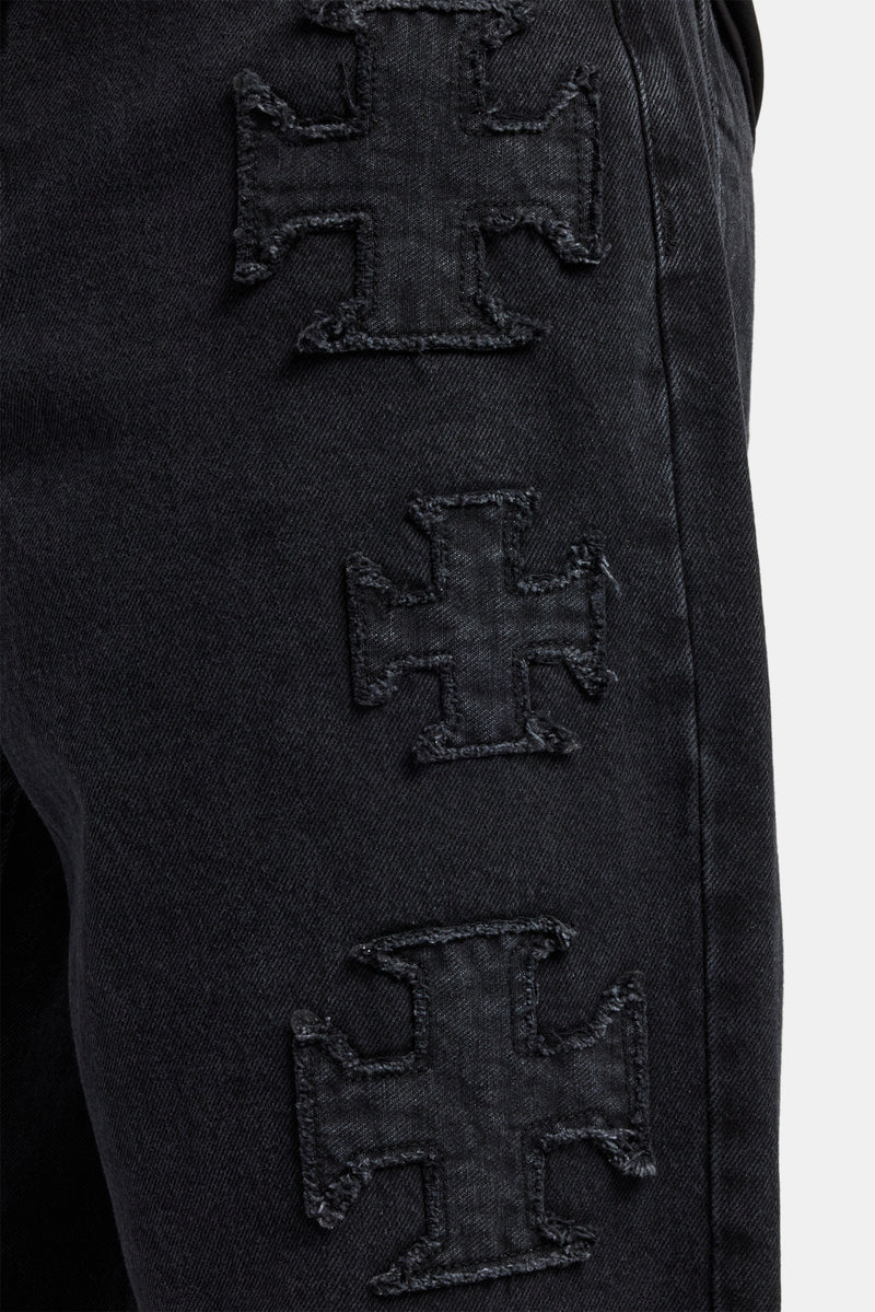 Raw Edge Applique Motif Jean - Washed Black