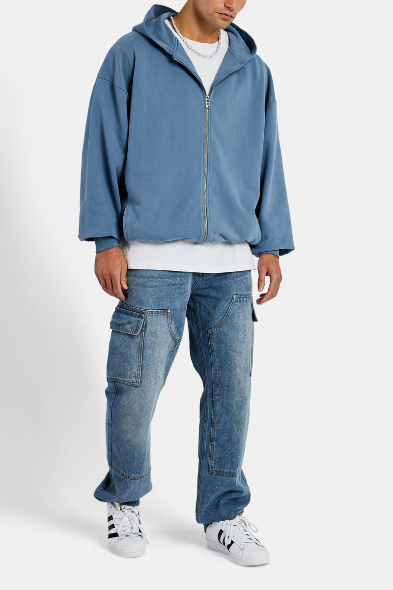 Oversized Zip Through Hoodie - Steel Blue