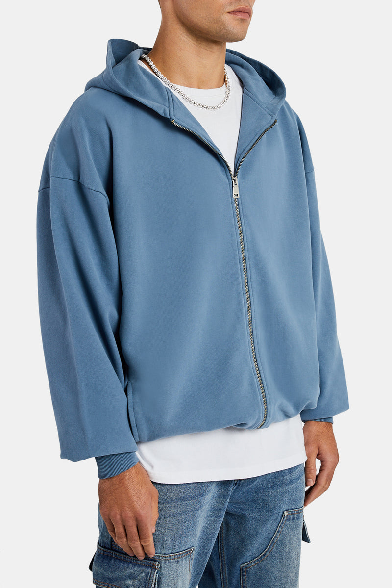 Oversized Zip Through Hoodie - Steel Blue