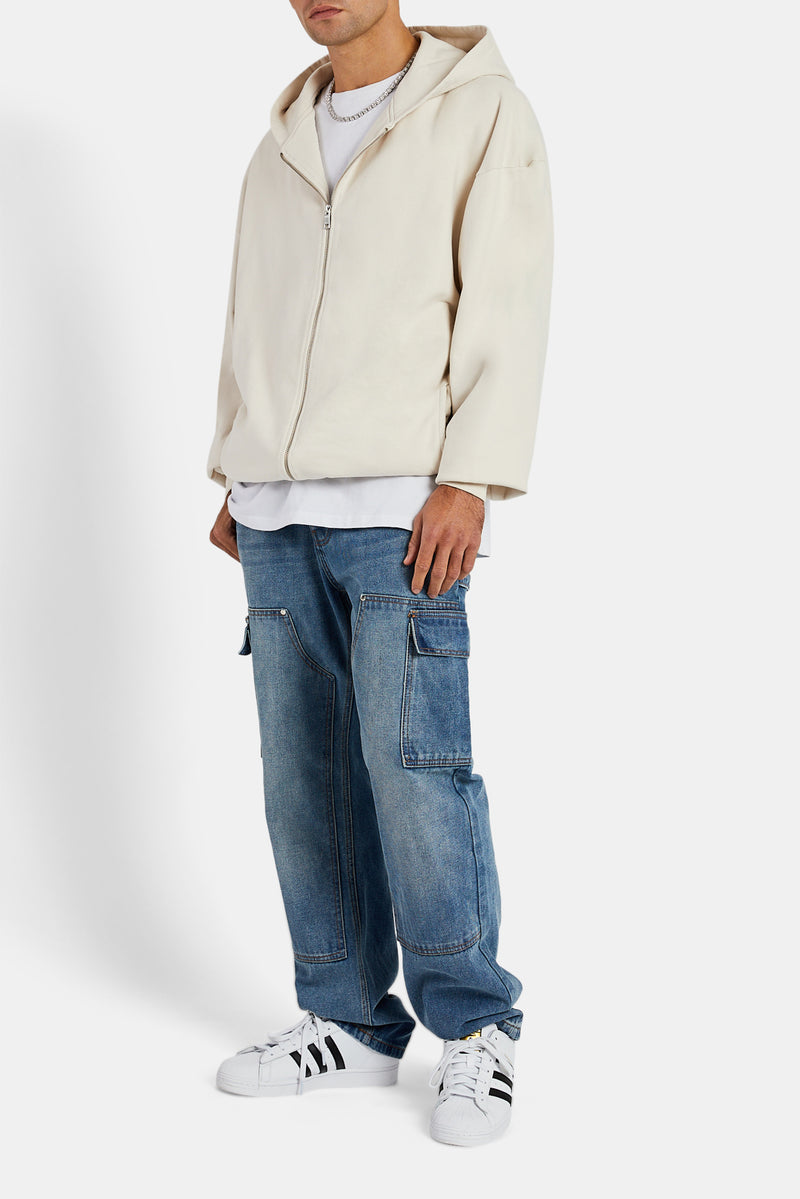 Oversized Zip Through Hoodie - Oat