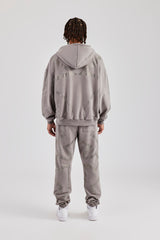 Rhinestone Cross Zip Through Tracksuit - Charcoal