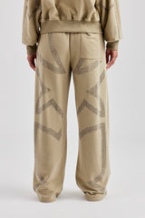 Rhinestone Cross Wide Leg Jogger - Khaki