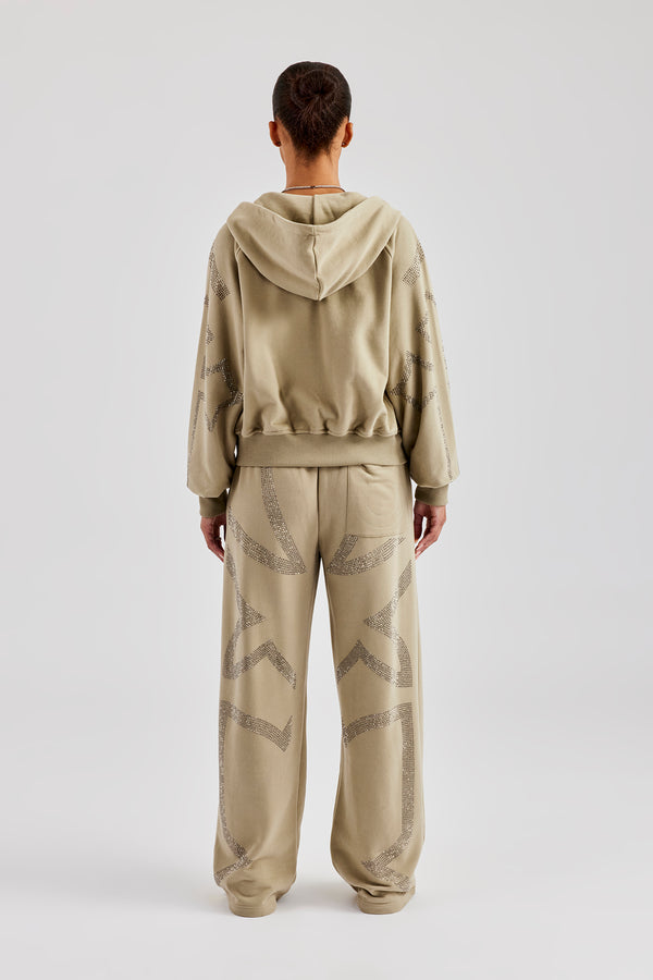 Rhinestone Cross Boxy Tracksuit - Khaki