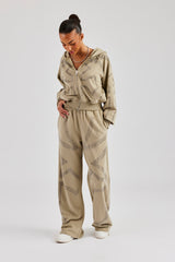 Rhinestone Cross Boxy Tracksuit - Khaki