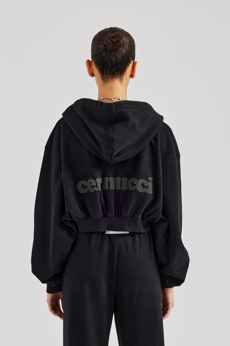 Cernucci Cropped Zip Through Hoodie - Black