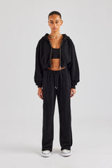 Cernucci Cropped Zip Through Hoodie & Wide Leg Jogger - Black