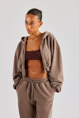 Cernucci Cropped Zip Through Hoodie - Taupe